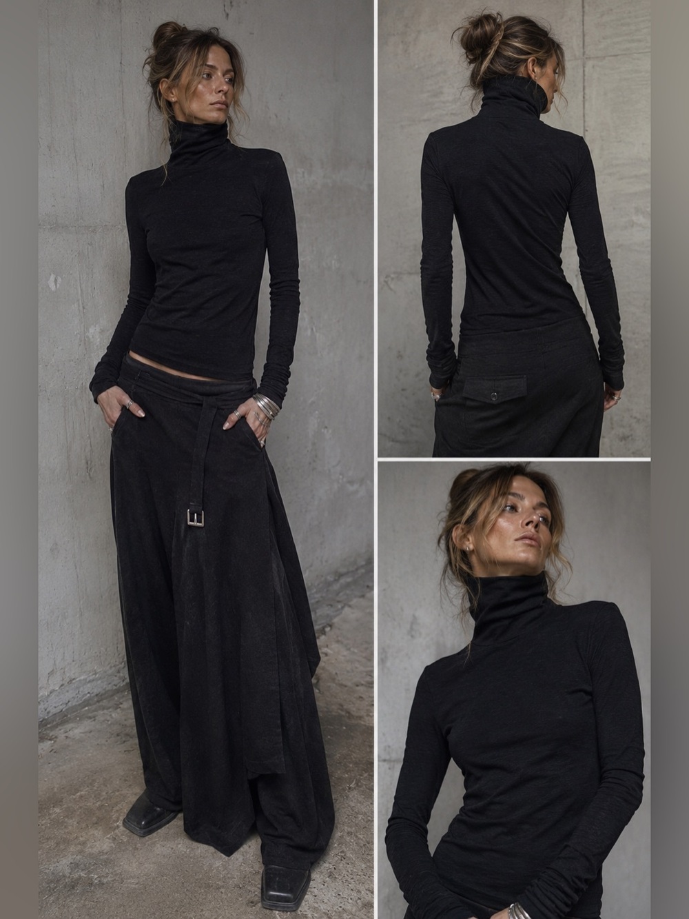 Marled Essentials Black High Neck Long Sleeve Stretch Top XS